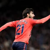 Andre Gomes of Everton celebrates after scoring their team's first goal during the Premier League match between Tottenham Hotspur and Everton FC at Tottenham Hotspur Stadium on December 23, 2023 in London, England. (Photo by Catherine Ivill/Getty Images)