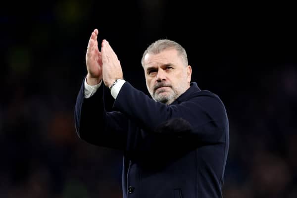 Ange Postecoglou, Manager of Tottenham Hotspur, applauds the fans after the team's victory in the Premier League match between Tottenham Hotspur and Everton FC at Tottenham Hotspur Stadium on December 23, 2023 in London, England. (Photo by Catherine Ivill/Getty Images)