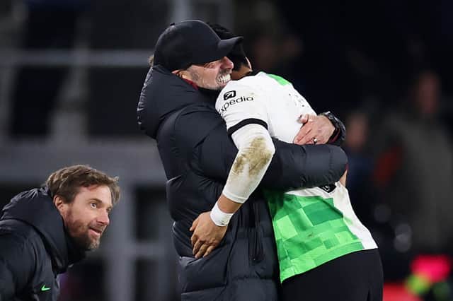 Liverpool manager Jurgen Klopp with Wataru Endo. (Photo by Jan Kruger/Getty Images)