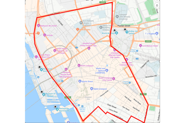 A map of the area of Liverpool city centre covered by the Section 60 Order. Image: Merseyside Police