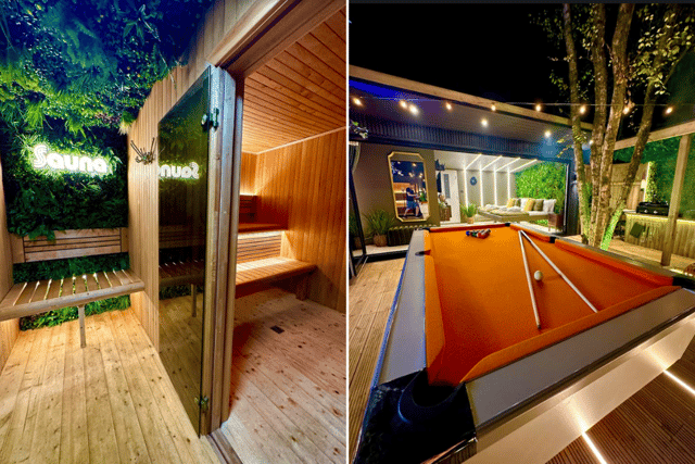 A sauna and pool table at The Secret Garden Glamping