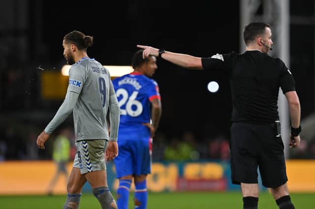 Dominic Calvert-Lewin was given a controversial red card in Everton's draw against Crystal Palace. (Photo by GLYN KIRK/AFP via Getty Images)