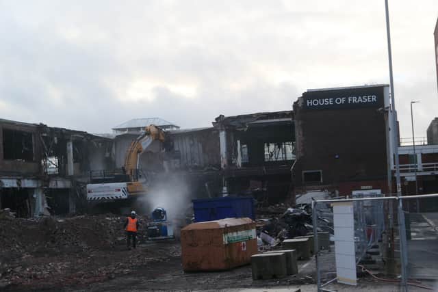 Demolition is under way towards the back of the building and internal fixtures have already been stripped. The front of the building is due to be demolished in the next few weeks. Photo: Ian Fairbrother
