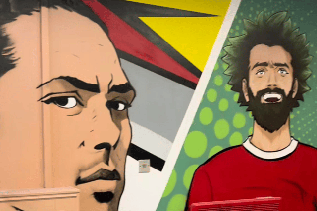 The impressive art covers the walls inside the venue and features top Liverpool players including Virgil Van Dijk and Mo Salah. Image: Anton Simpson