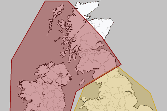 Issued by The Tornado and Storm Research Organisation (TORRO), a 'Tornado Watch' warning is in place from 4.00pm until 11.00pm on Sunday (January 21), covering the Republic of Ireland, Northern Ireland, the Isle of Man, parts of Scotland and a small part of northern England. Image: TORRO