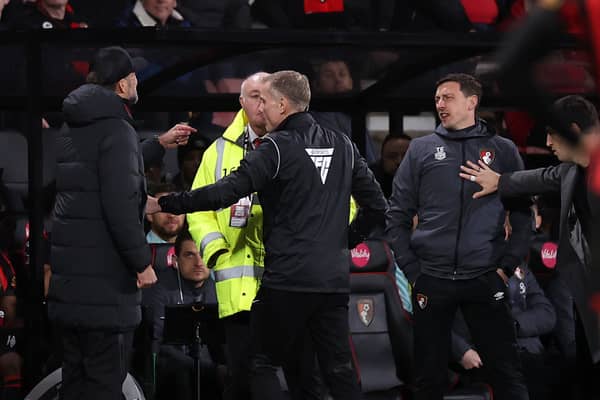 Jurgen Klopp argues with the Bournemouth bench. (Photo by Ryan Pierse/Getty Images)