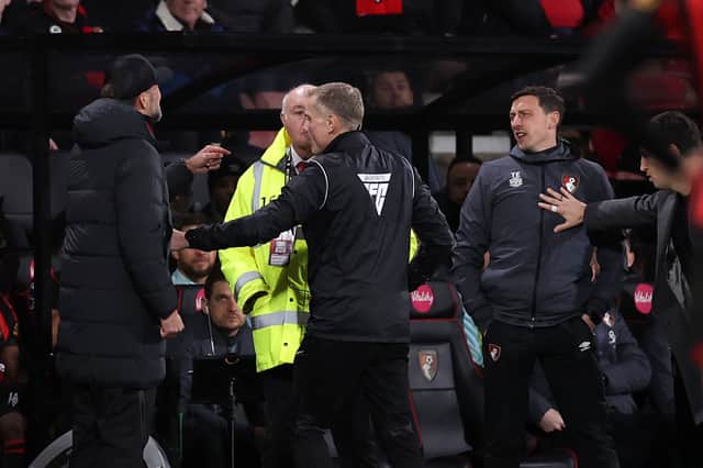Jurgen Klopp argues with the Bournemouth bench. (Photo by Ryan Pierse/Getty Images)