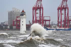 Strong winds in New Brighton, Merseyside. Image: Getty Images