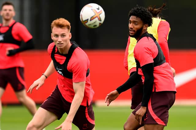 Sepp van den Berg and Joe Gomez of Liverpool during a training session. (Photo by Andrew Powell/Liverpool FC via Getty Images)