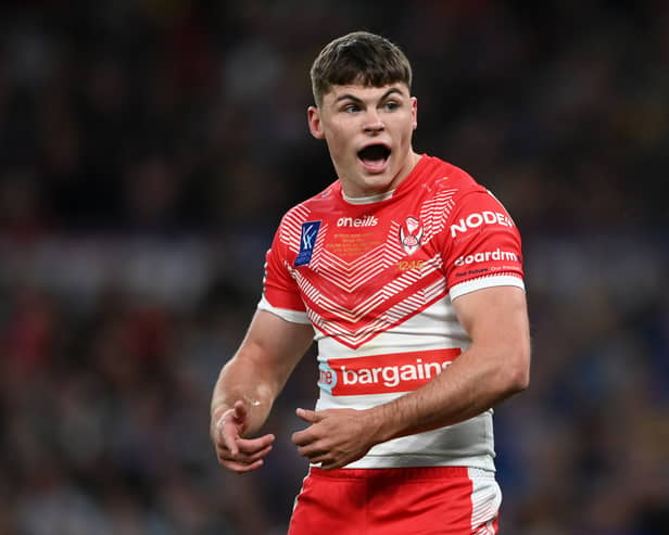 Jack Welsby of St Helens during the Betfred Super League Grand Final between Saints and Leeds at Old Trafford on September 24, 2022 in Manchester. Photo by Gareth Copley/Getty Images