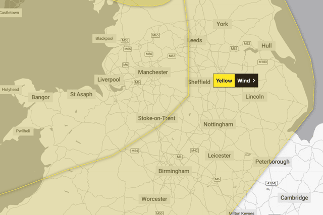 The Met Office has issued a yellow weather warning for wind. Image: Met Office