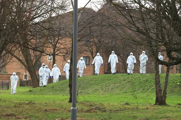 The clean up and search operation at a park area on Childwall Valley Road on Wednesday. Image: Ian Fairbrother