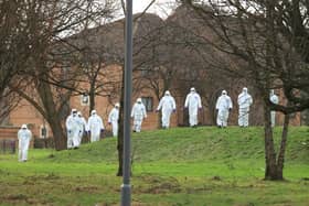 The clean up and search operation at a park area on Childwall Valley Road on Wednesday. Image: Ian Fairbrother