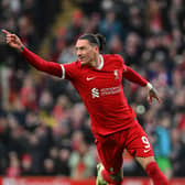 Darwin NunDarwin Nunez of Liverpool celebrates after scoring the second Liverpool goal during the Emirates FA Cup Fourth Round match between Liverpool and Norwich City at Anfield on January 28, 2024 in Liverpool, England. (Photo by John Powell/Liverpool FC via Getty Images)ez of Liverpool celebrates after scoring the second Liverpool goal during the Emirates FA Cup Fourth Round match between Liverpool and Norwich City at Anfield on January 28, 2024 in Liverpool, England. (Photo by John Powell/Liverpool FC via Getty Images)