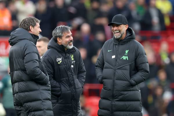 Jurgen Klopp in conversation with David Wagner. (Photo by Clive Brunskill/Getty Images)