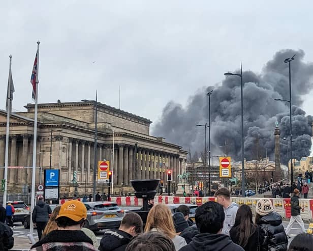 Smoke billows over Liverpool city centre. Image: Social Media