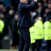 Sean Dyche, Manager of Everton, applauds the fans after the Premier League match between Everton FC and Tottenham Hotspur at Goodison Park on February 03, 2024 in Liverpool, England. (Photo by Clive Brunskill/Getty Images)