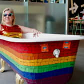 Artist Natasha Ellis in the tub.