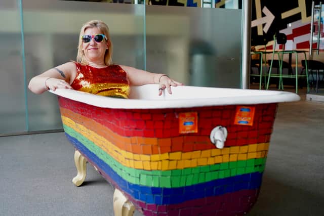 Artist Natasha Ellis in the tub.