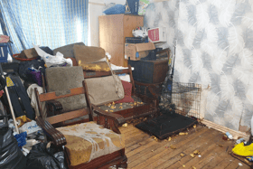 Police photographs show the shocking conditions the dog lived in.