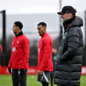 Jurgen Klopp manager of Liverpool during a training session at AXA Training Centre on February 13, 2024 in Kirkby, England. (Photo by Andrew Powell/Liverpool FC via Getty Images)