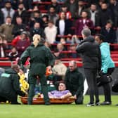 Diogo Jota was stretchered off in Liverpool's 4-1 win over Brentford. (Photo by Ryan Pierse/Getty Images)