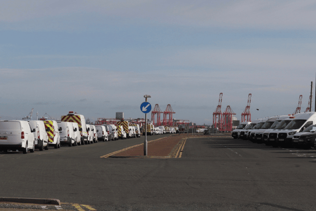 Images taken by local photographer, Ian Fairbrother show dozens of the white vehicles parked in rows along the promenade on Tuesday (February 20). Image: Ian Fairbrother