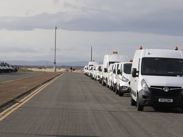White vans parked along New Brighton promenade on Tuesday (February 20). Image: Ian Fairbrother