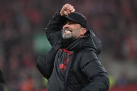 Jurgen Klopp celebrates Liverpool's Carabao Cup win. (Photo by GLYN KIRK/AFP via Getty Images)