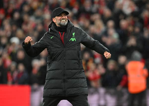 THE SUN ON SUNDAY OUT) Jurgen Klopp manager of Liverpool showing his appreciation to the fans at the end of the Emirates FA Cup Fifth Round match between Liverpool and Southampton at Anfield on February 28, 2024 in Liverpool, England. (Photo by John Powell/Liverpool FC via Getty Images)