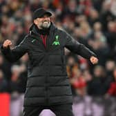 THE SUN ON SUNDAY OUT) Jurgen Klopp manager of Liverpool showing his appreciation to the fans at the end of the Emirates FA Cup Fifth Round match between Liverpool and Southampton at Anfield on February 28, 2024 in Liverpool, England. (Photo by John Powell/Liverpool FC via Getty Images)