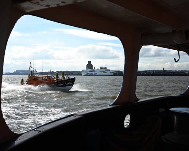 The Hoylake Royal National Lifeboat Institution (RNLI) Shannon Class lifeboat takes part in a flotilla in the River Mersey to celebrate the 200th anniversary of the association on March 4, 2024. Image: PAUL ELLIS/AFP via Getty Images