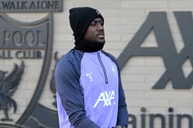 Ibrahima Konate of Liverpool during a training session at AXA Training Centre prior to the UEFA Europa League 2023/24 round of 16 first leg training and press conference on March 06, 2024 in Kirkby, England. (Photo by Nick Taylor/Liverpool FC/Liverpool FC via Getty Images)