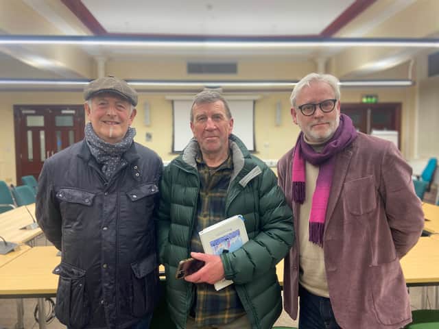 Left to right: BADA CEO Terry Duffy, Friends of Hilbre Island chair Dave Gregson, and Dominic Wilkinson from Bada. Image: Ed Barnes