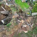 Damage done to a garden in the Black Country due to a landslide. Residents have been left 'living on the edge of a cliff' and fear their homes could be lost after a giant landslide began slowly destroying their gardens.