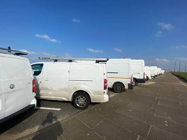 White vans parked in New Brighton. Image: LDRS