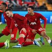 Liverpool pair Diogo Jota and Trent Alexander-Arnold. Picture: Liverpool FC via Getty Images