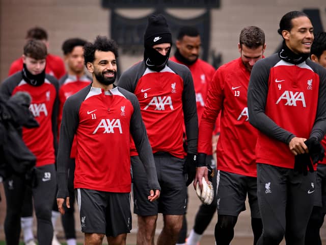  Mohamed Salah of Liverpool during a training session at AXA Training Centre on March 28, 2024 in Kirkby, England.  (Photo by Andrew Powell/Liverpool FC via Getty Images)