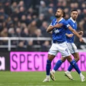 Dominic Calvert-Lewin of Everton celebrates scoring his team's first goal from a penalty kick during the Premier League match between Newcastle United and Everton FC at St. James Park on April 02, 2024 in Newcastle upon Tyne, England. (Photo by George Wood/Getty Images) (Photo by George Wood/Getty Images)