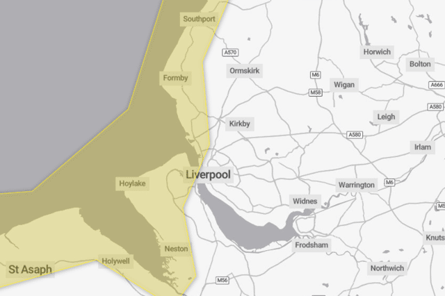 The Met Office weather warning covers parts of Merseyside, including Wirral, Liverpool and Sefton. Image: Met Office