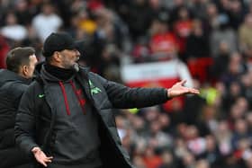 Jurgen Klopp manager of Liverpool during the Premier League match between Manchester United and Liverpool FC at Old Trafford on April 07, 2024 in Manchester, England. (Photo by John Powell/Liverpool FC via Getty Images)