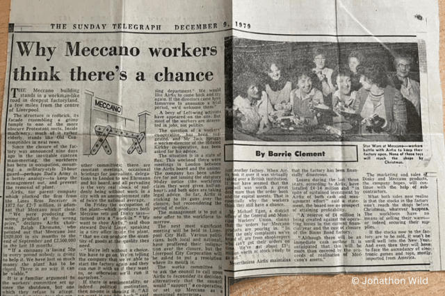 Newspaper clipping following the news of Meccano's closure. Image: Jonathon Wild