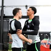 Liverpool pair Diogo Jota and Trent Alexander-Arnold.  (Photo by Andrew Powell/Liverpool FC via Getty Images)