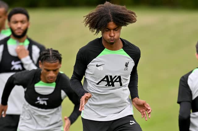 Harvey Blair of Liverpool during a training session at AXA Training Centre on July 10, 2023 in Kirkby, England. (Photo by Andrew Powell/Liverpool FC via Getty Images)