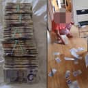 Benefit fraud gang shower floor with £20 notes