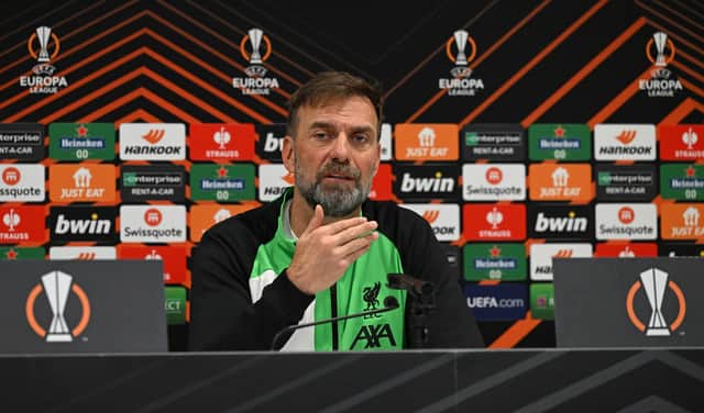 Jurgen Klopp manager of Liverpool during the UEFA Europa League 2023/24 quarter-final first leg training and press conference at  on April 10, 2024 in Liverpool, England. (Photo by John Powell/Liverpool FC via Getty Images)