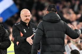 Sean Dyche, Manager of Everton, shakes hands with Jurgen Klopp, Manager of Liverpool, after the Premier League match between Everton FC and Liverpool FC at Goodison Park on April 24, 2024 in Liverpool, England. (Photo by Michael Regan/Getty Images)