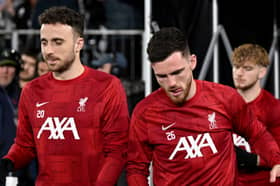 Liverpool pair Diogo Jota and Andy Robertson. (Photo by Andrew Powell/Liverpool FC via Getty Images)