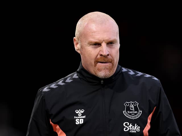 Sean Dyche, Manager of Everton, looks on prior to the Premier League match between Luton Town and Everton FC at Kenilworth Road on May 03, 2024 in Luton, England. (Photo by Alex Pantling/Getty Images)