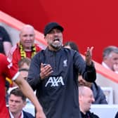 Jurgen Klopp manager of Liverpool during the Premier League match between Liverpool FC and Tottenham Hotspur at Anfield on May 05, 2024 in Liverpool, England. (Photo by Andrew Powell/Liverpool FC via Getty Images)